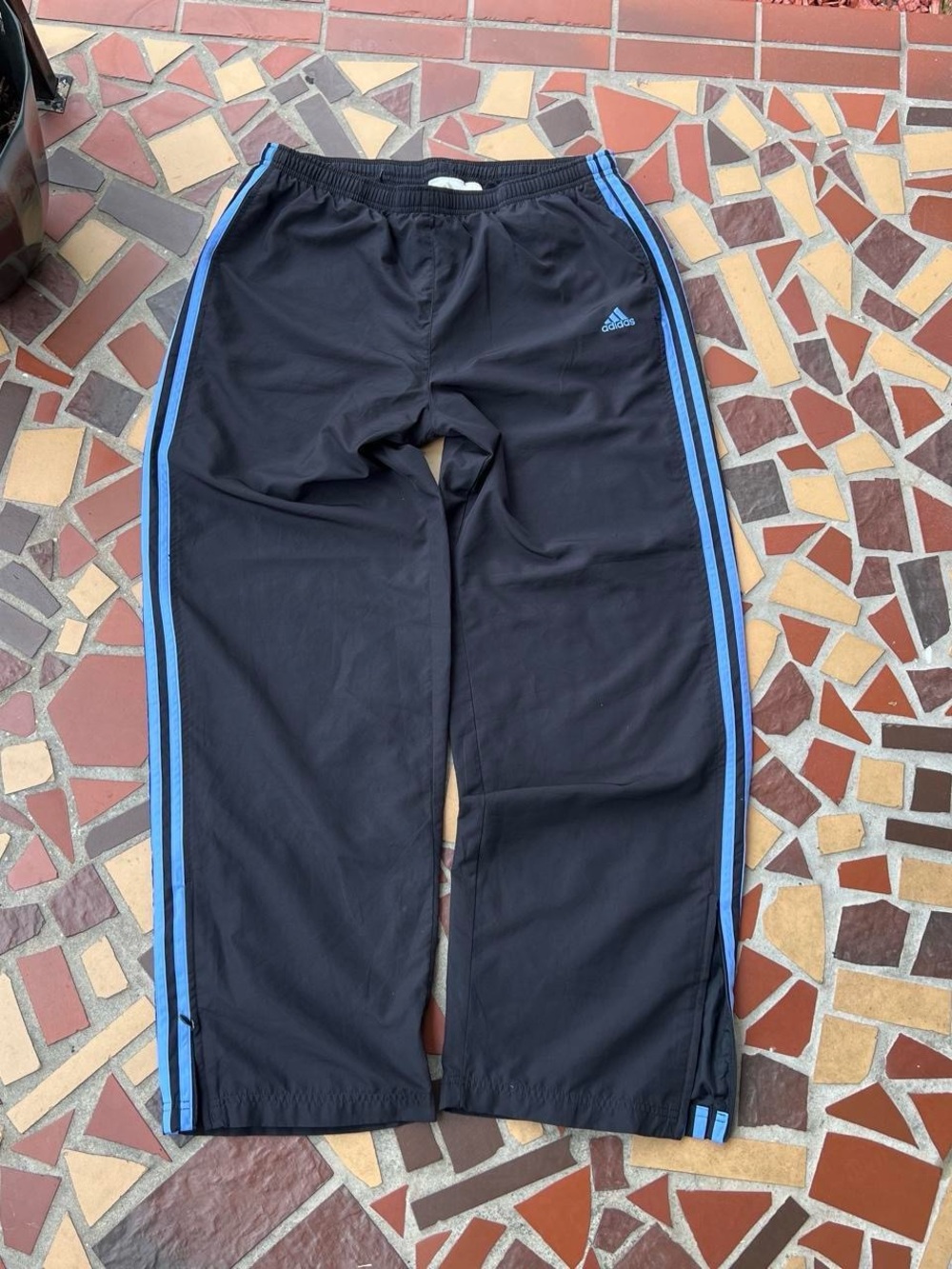 Y2K Style 2007 adidas Black Sweatpants with Light Blue Stripes